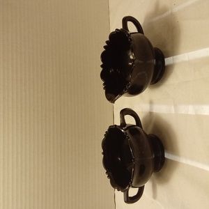L. E Smith Vintage Black Amethyst Creamer & Sugar Bowl